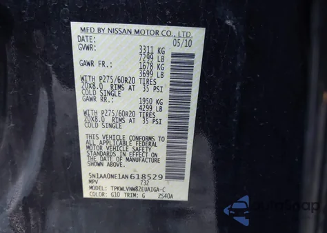 2010 Nissan Armada Platinum z USA, uszkodzony, nr VIN 5N1AA0NE1AN618529